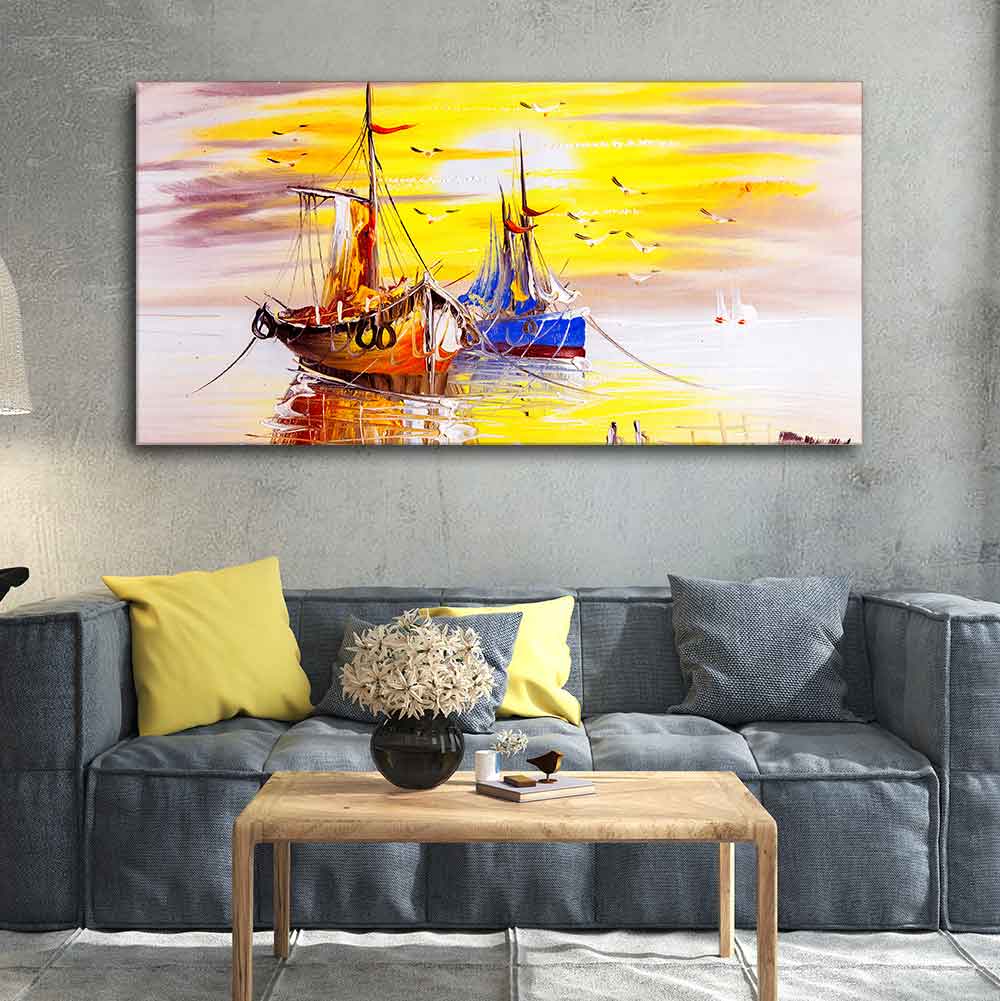 Beautiful Scenery of Sailing Ship on the Ocean Wall Painting DECORMANTRA