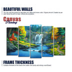 Beautiful Scenery of Waterfall in Forest Canvas Wall Painting Five Pieces DECORMANTRA