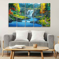 Beautiful Scenery of Waterfall in Forest Canvas Wall Painting Set of Five DECORMANTRA