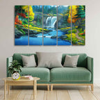 Beautiful Scenery of Waterfall in Forest Canvas Wall Painting Set of Five DECORMANTRA