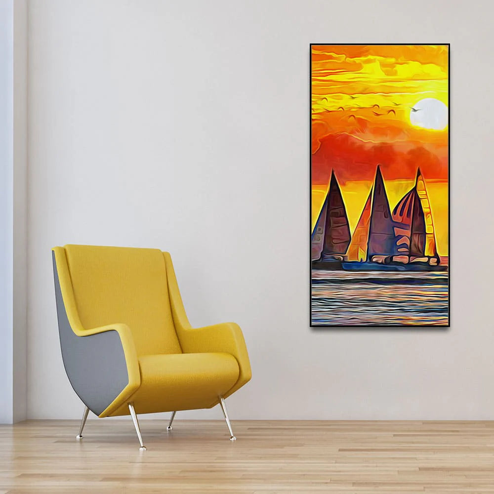 Beautiful Seascape with Sunset Wall Painting DECORMANTRA