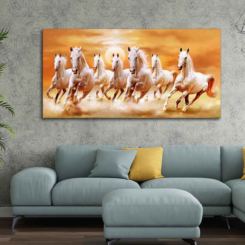 Beautiful Seven Running Horses Canvas Big Wall Painting DECORMANTRA