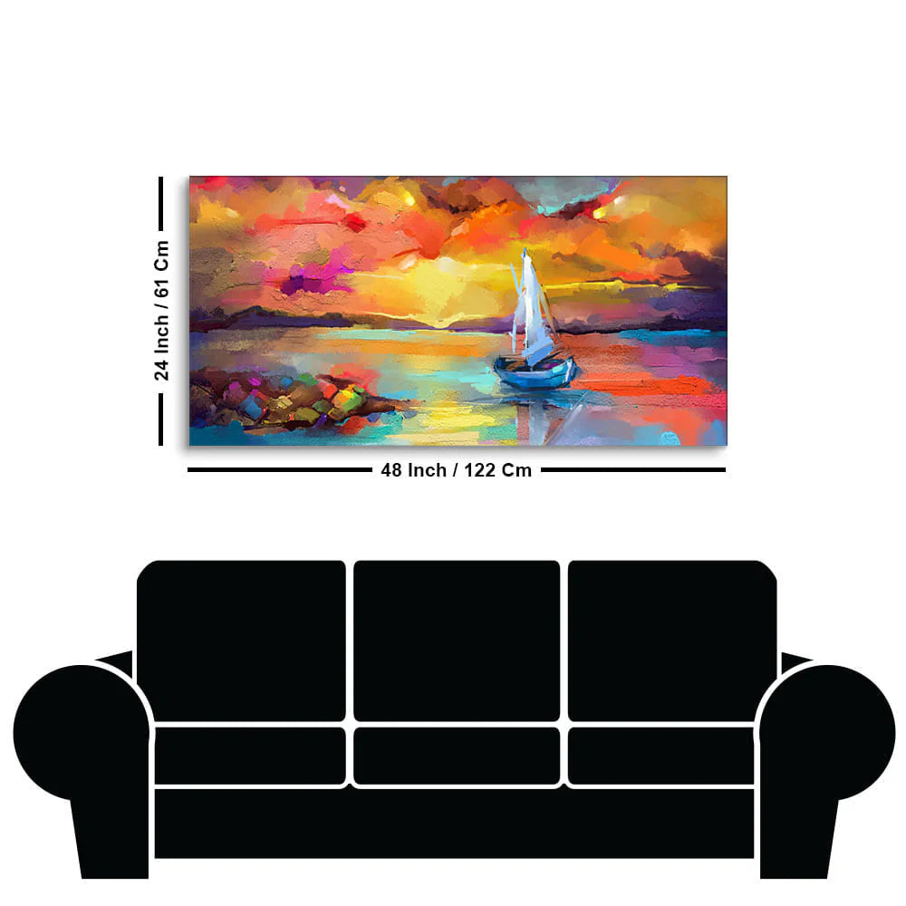 Beautiful Ship in the Ocean Abstract Scenery Canvas Wall Painting DECORMANTRA