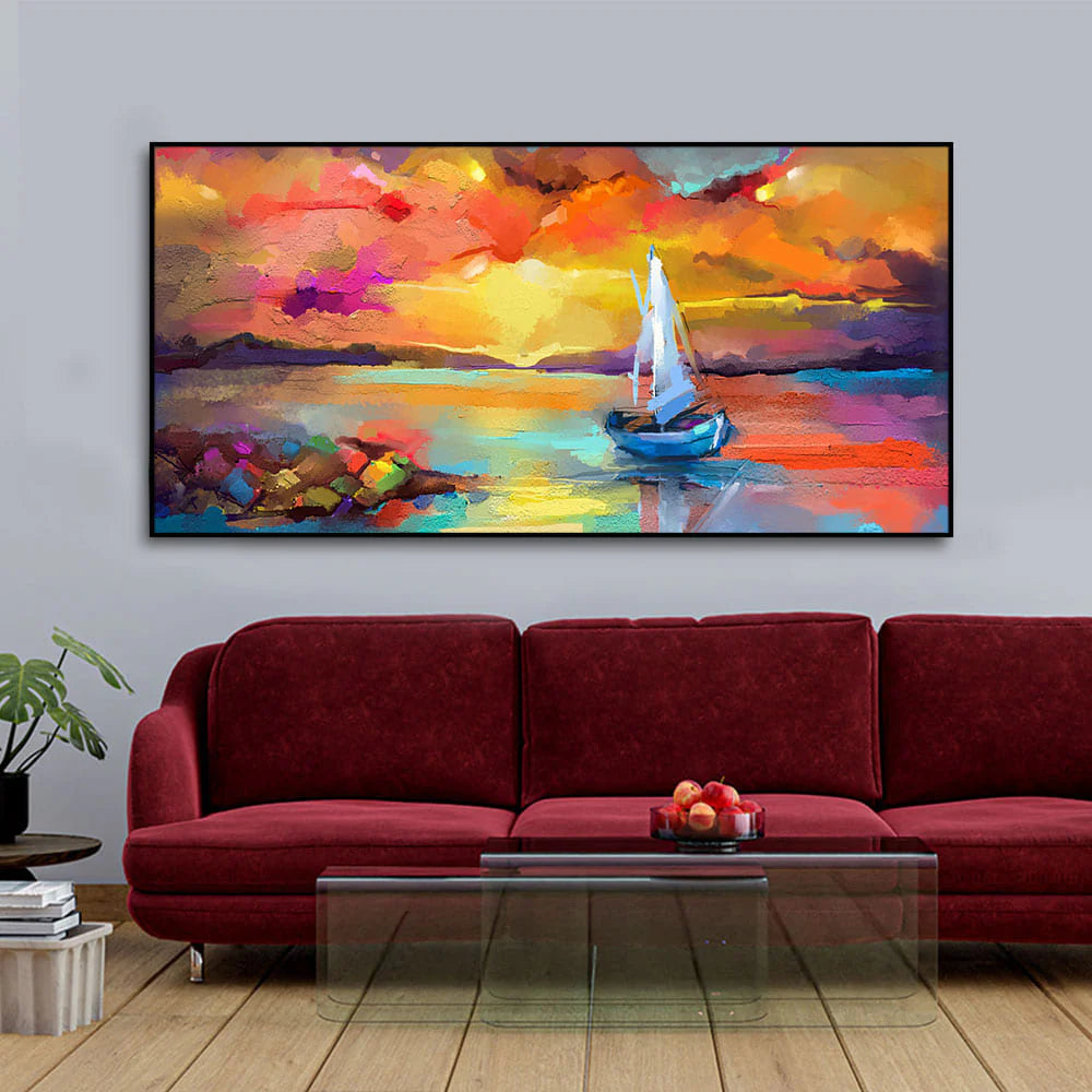 Beautiful Ship in the Ocean Abstract Scenery Canvas Wall Painting DECORMANTRA