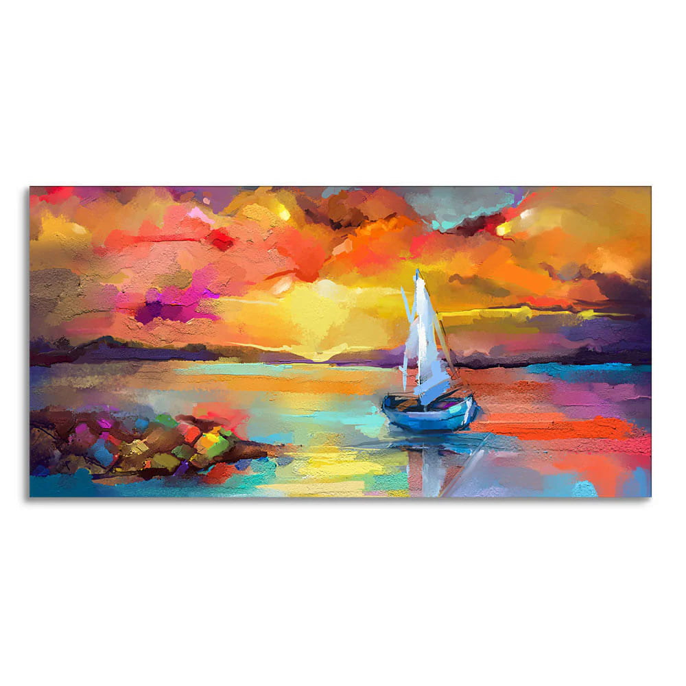 Beautiful Ship in the Ocean Abstract Scenery Canvas Wall Painting DECORMANTRA