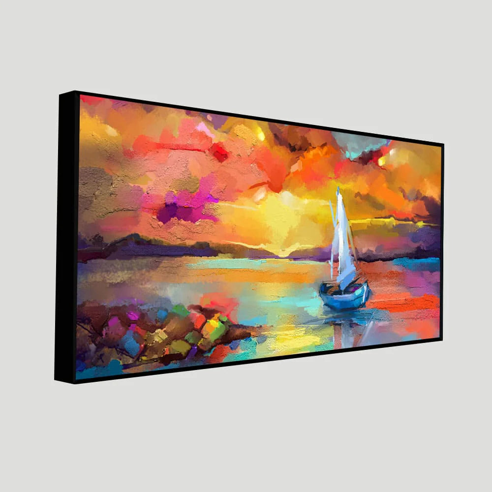 Beautiful Ship in the Ocean Abstract Scenery Canvas Wall Painting DECORMANTRA