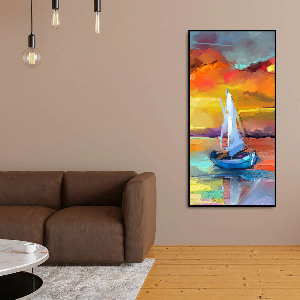 Beautiful Ship in the Ocean Abstract Scenery Premium Canvas Wall Painting DECORMANTRA