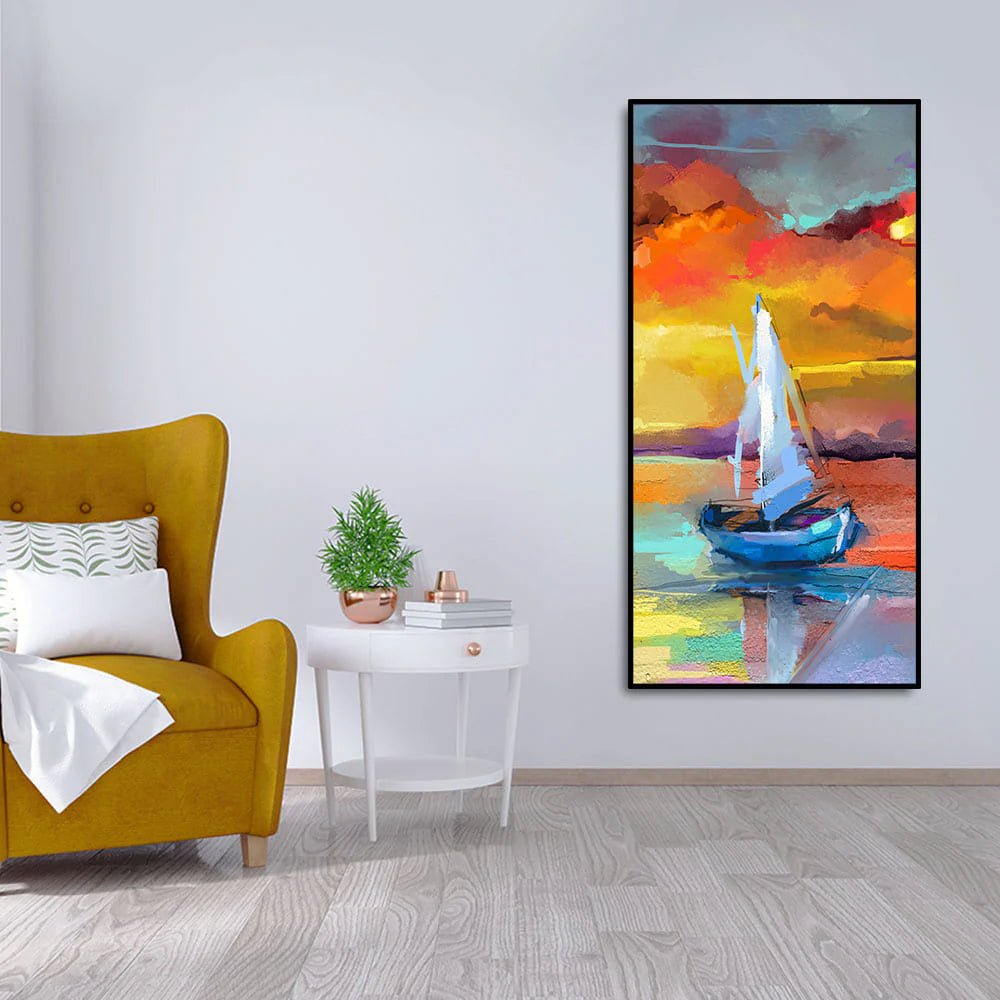 Beautiful Ship in the Ocean Abstract Scenery Premium Canvas Wall Painting DECORMANTRA