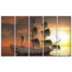 Beautiful Ship in the Sea Canvas Wall Painting 5 Pieces DECORMANTRA