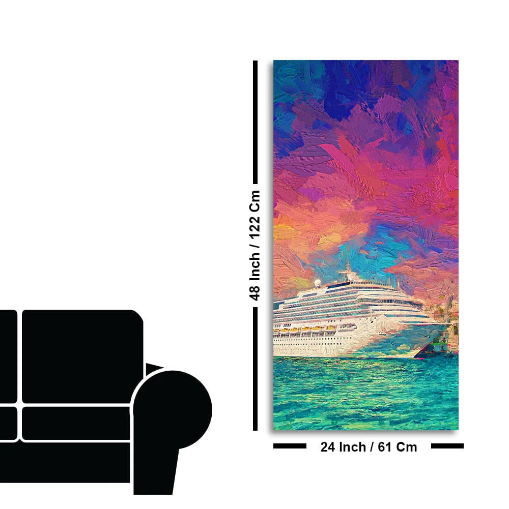 Beautiful Ship in the Sea Scenery Premium Canvas Wall Painting DECORMANTRA