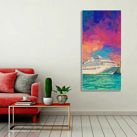Beautiful Ship in the Sea Scenery Premium Canvas Wall Painting