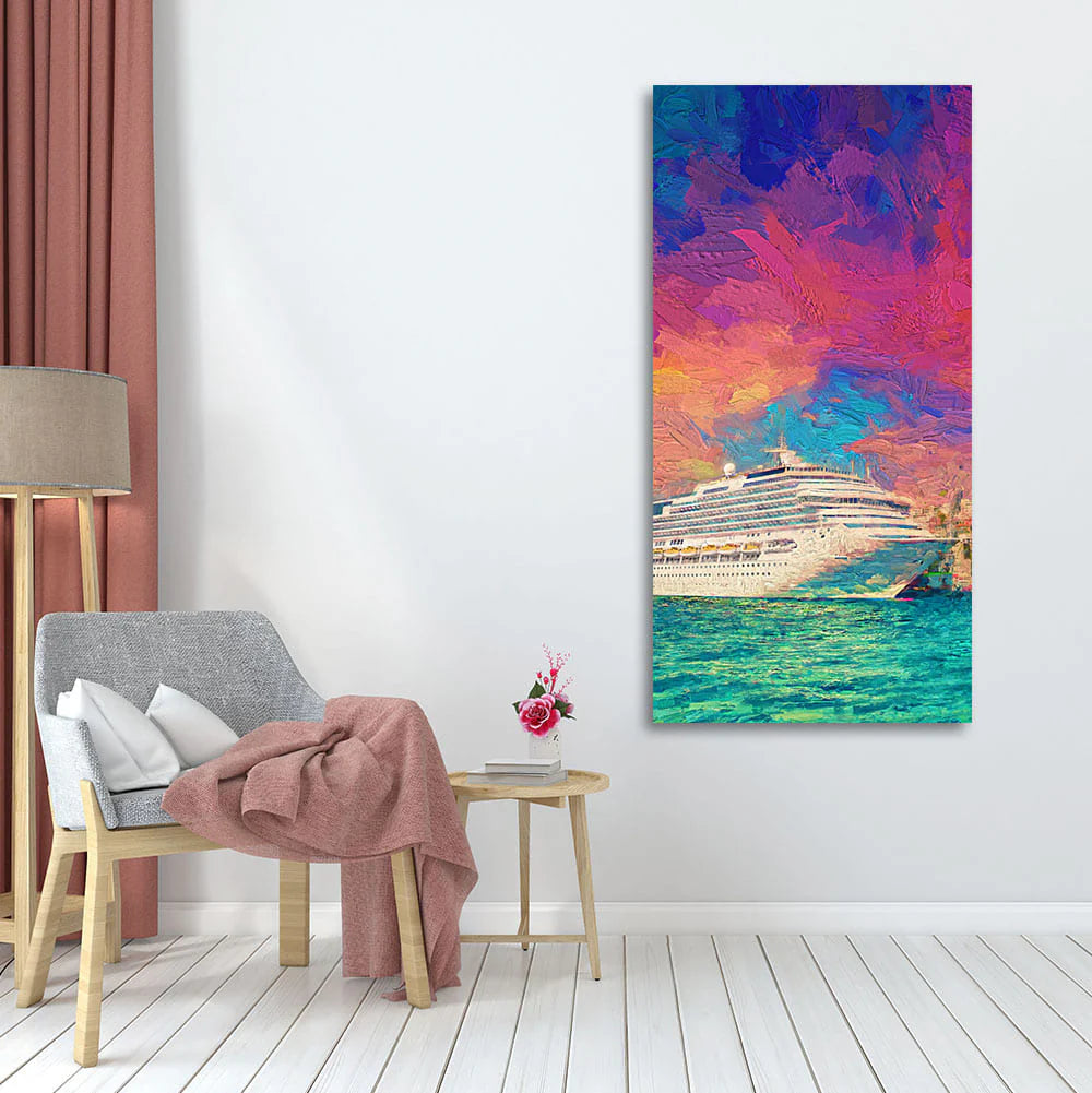 Beautiful Ship in the Sea Scenery Premium Canvas Wall Painting DECORMANTRA
