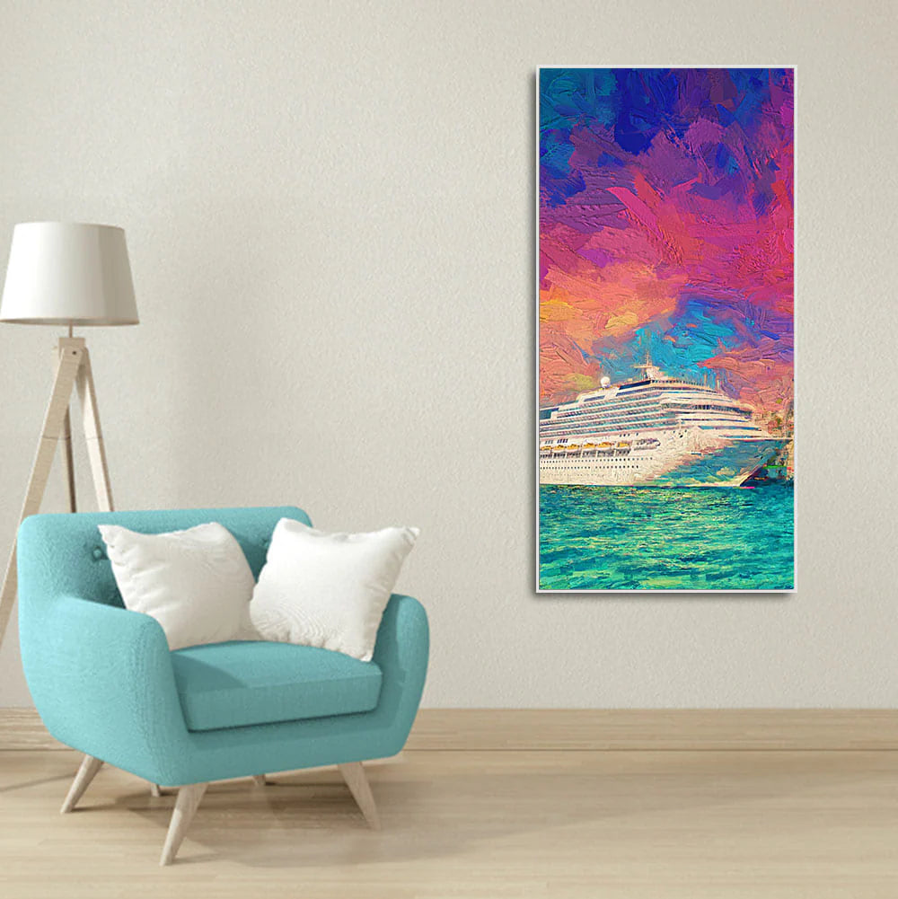 Beautiful Ship in the Sea Scenery Premium Canvas Wall Painting DECORMANTRA