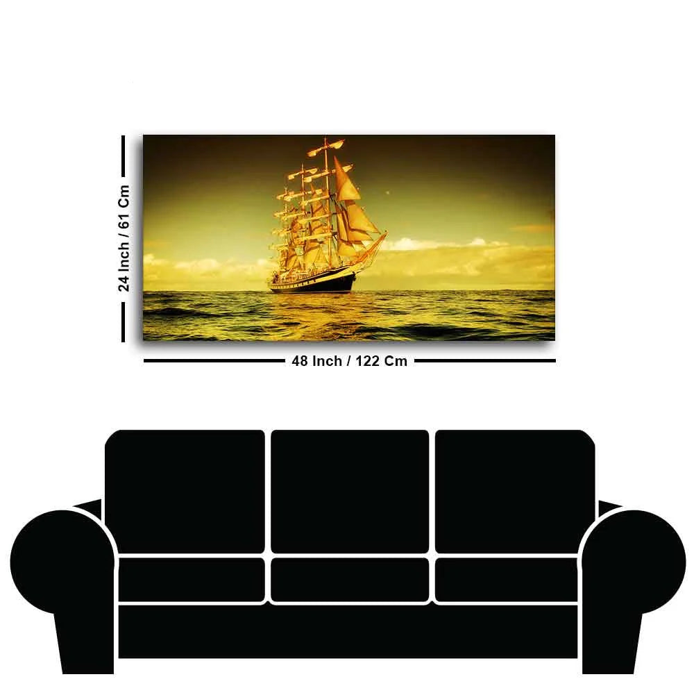 Beautiful Sunset Sailing Ship Wall Painting DECORMANTRA