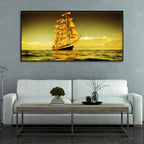 Beautiful Sunset Sailing Ship Wall Painting DECORMANTRA