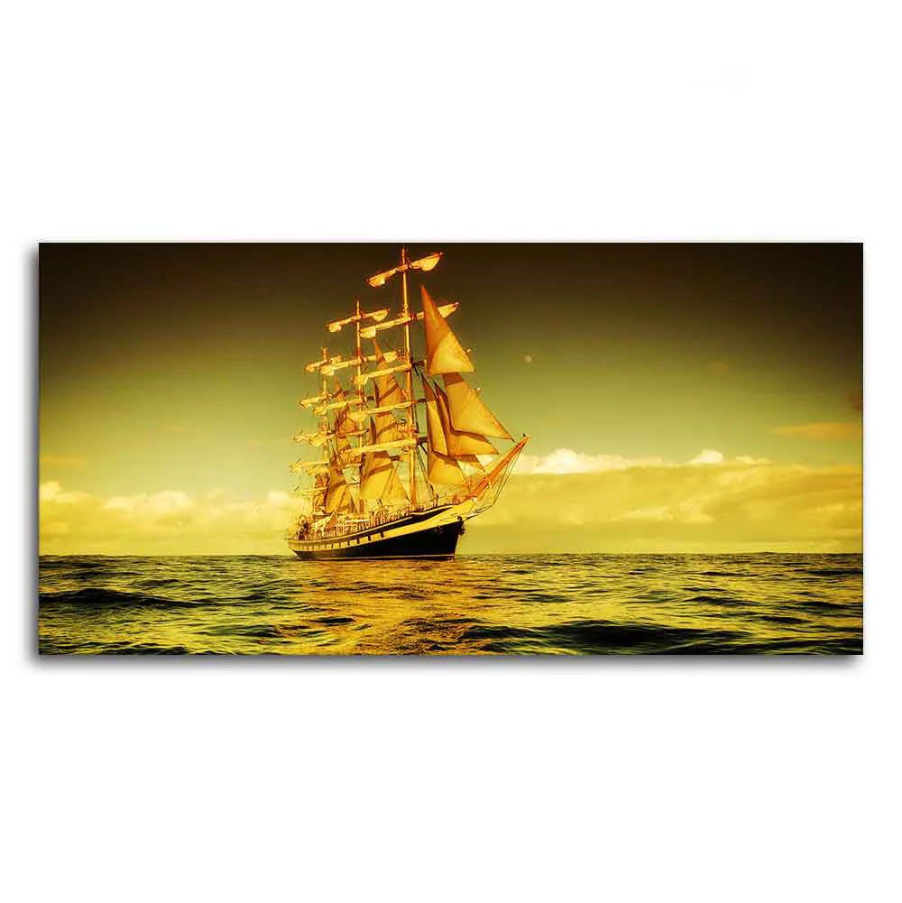 Beautiful Sunset Sailing Ship Wall Painting DECORMANTRA