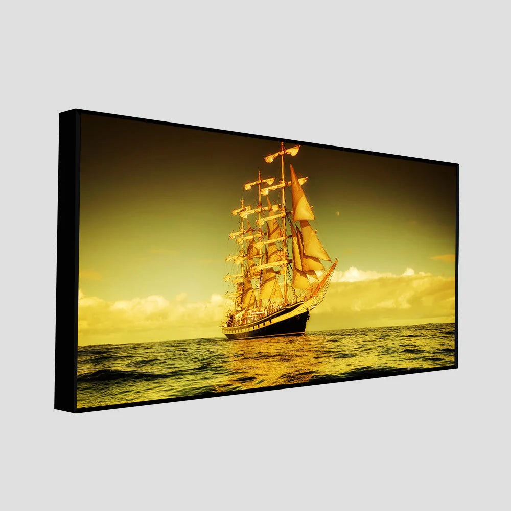 Beautiful Sunset Sailing Ship Wall Painting DECORMANTRA