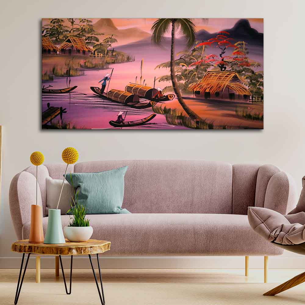 Beautiful Sunset Scenery Canvas Wall Painting DECORMANTRA