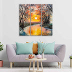 Beautiful Sunset at River Wall Painting Set of 3 Pieces DECORMANTRA