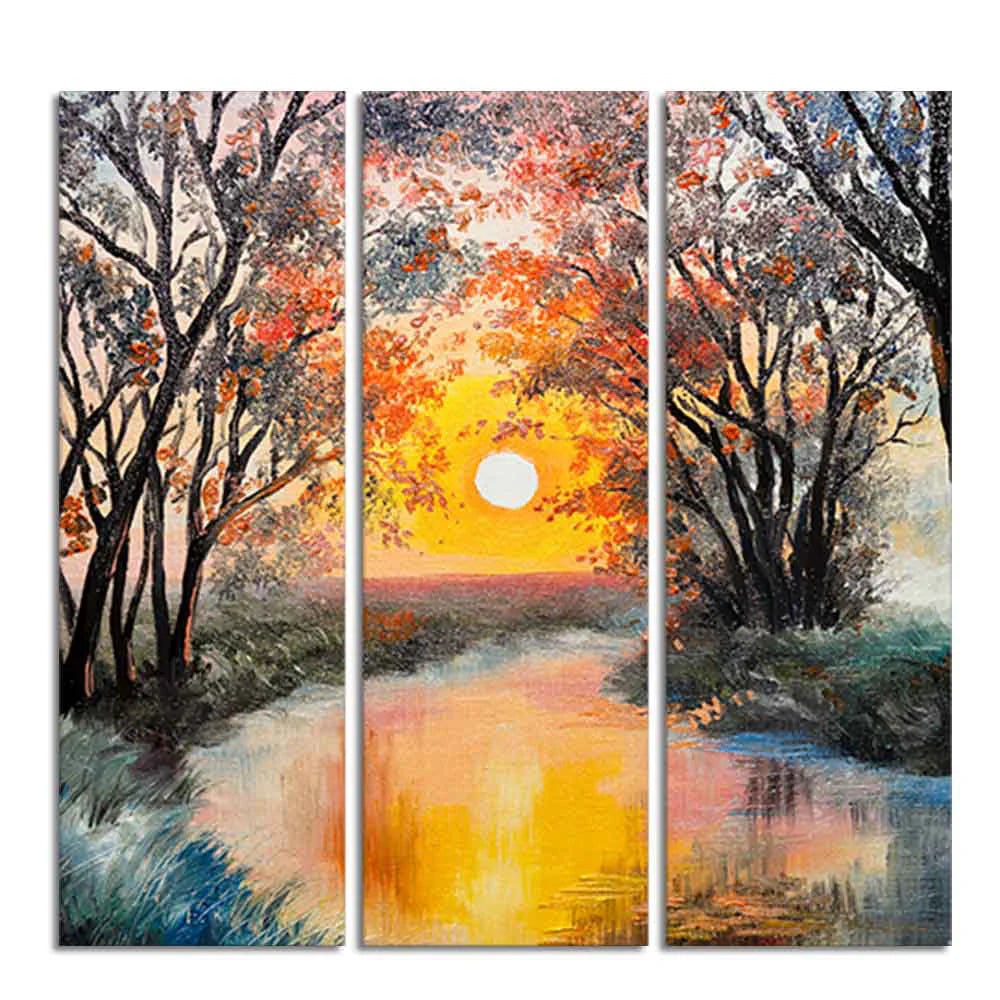 Beautiful Sunset at River Wall Painting Set of 3 Pieces DECORMANTRA