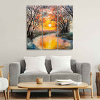 Beautiful Sunset at River Wall Painting Set of 3 Pieces DECORMANTRA