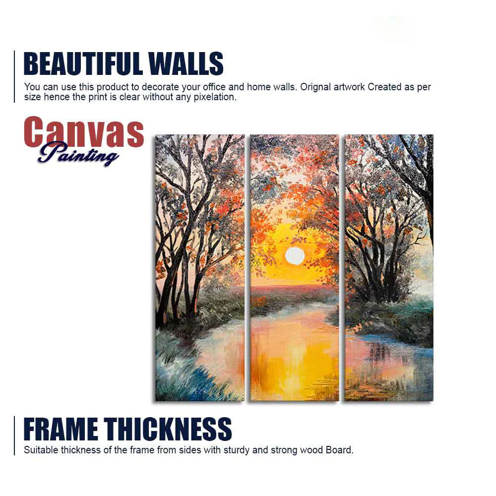 Beautiful Sunset at River Wall Painting Set of 3 Pieces DECORMANTRA