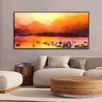 Beautiful Swans in Lake at Sunset Wall Painting DECORMANTRA