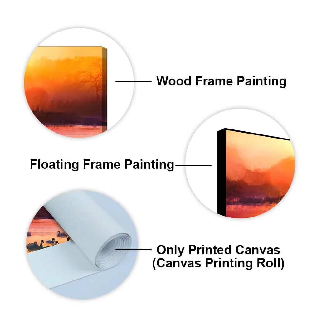 Beautiful Swans in Lake at Sunset Wall Painting DECORMANTRA