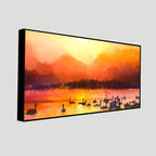 Beautiful Swans in Lake at Sunset Wall Painting DECORMANTRA