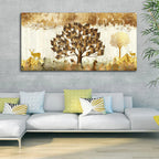 Beautiful Tree and Golden Deer Canvas Wall Painting DECORMANTRA