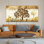 Beautiful Tree and Golden Deer Canvas Wall Painting DECORMANTRA