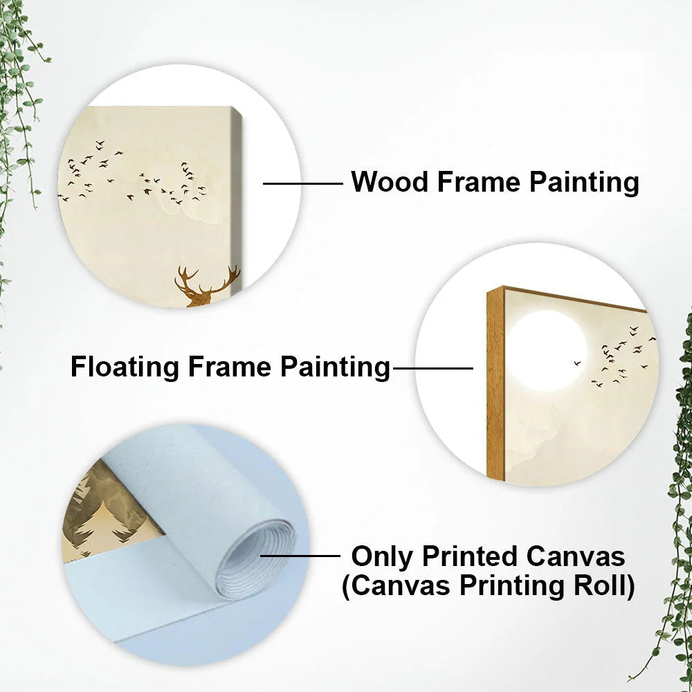 Beautiful Trees with Golden Deers Premium Canvas Wall Painting DECORMANTRA