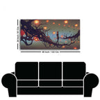 Beautiful Wall Painting of Man Walking on Tree with many Lanterns Background DECORMANTRA