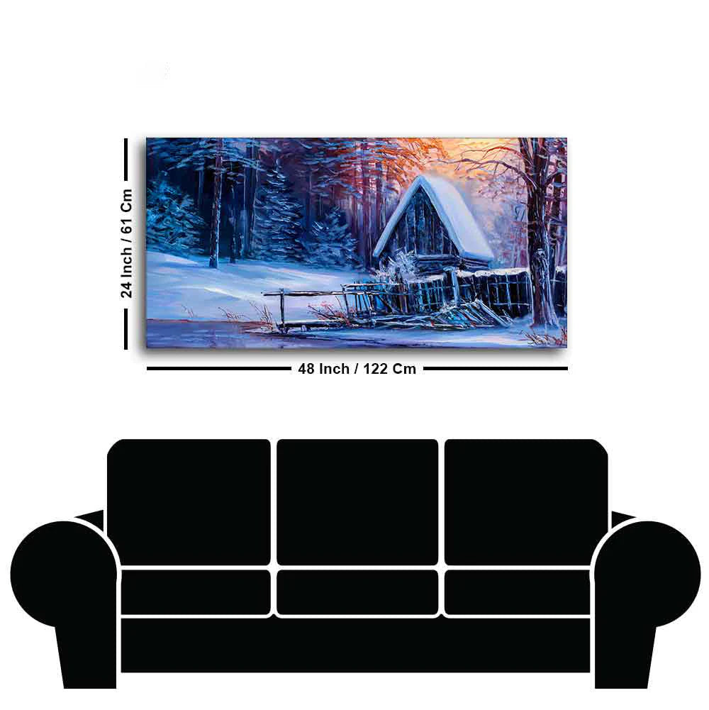 Beautiful Wall Painting of Old Hut in the Winter Forest DECORMANTRA