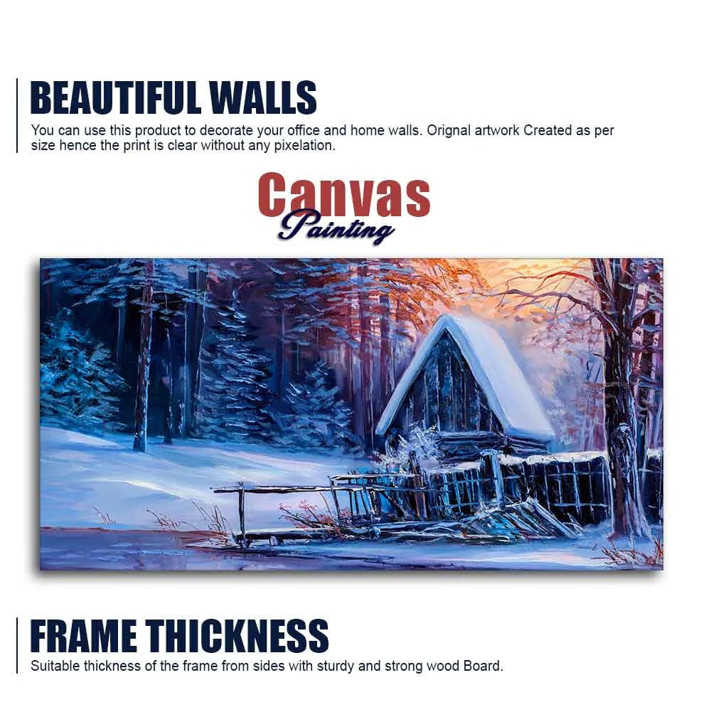 Beautiful Wall Painting of Old Hut in the Winter Forest DECORMANTRA