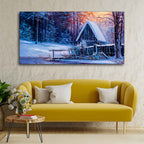 Beautiful Wall Painting of Old Hut in the Winter Forest DECORMANTRA
