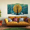 Beautiful White Horses in Forest Premium Wall Painting Set of Five Pieces DECORMANTRA