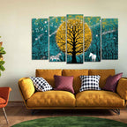 Beautiful White Horses in Forest Premium Wall Painting Set of Five Pieces DECORMANTRA