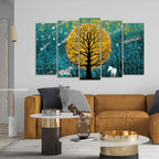 Beautiful White Horses in Forest Premium Wall Painting Set of Five Pieces DECORMANTRA