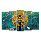 Beautiful White Horses in Forest Premium Wall Painting Set of Five Pieces DECORMANTRA