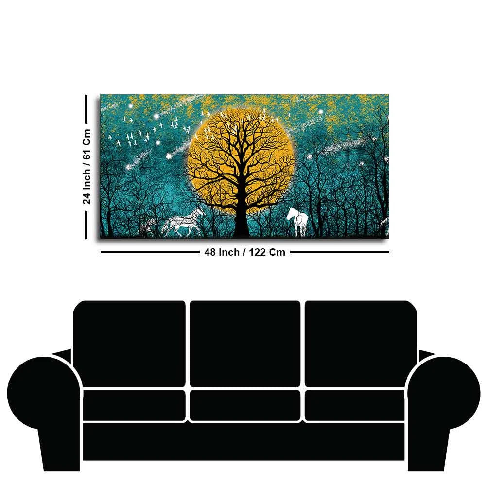 Beautiful White Horses in Forest Premium Wall Painting DECORMANTRA