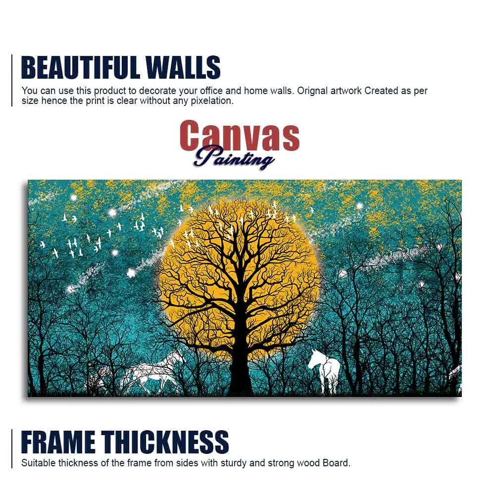 Beautiful White Horses in Forest Premium Wall Painting DECORMANTRA