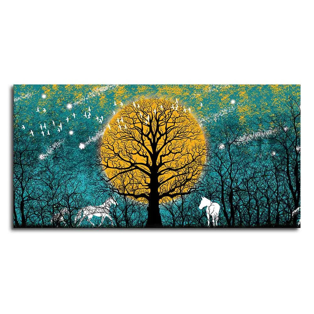 Beautiful White Horses in Forest Premium Wall Painting DECORMANTRA