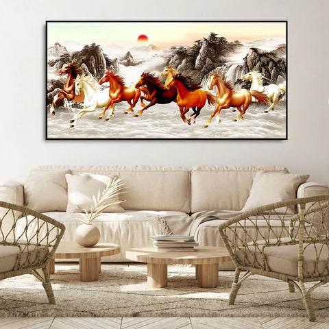 Beautiful White Horses in Forest Premium Wall Painting