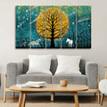 Beautiful White Horses in Forest Premium Wall Painting of Five Pieces DECORMANTRA