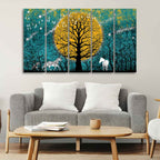 Beautiful White Horses in Forest Premium Wall Painting of Five Pieces DECORMANTRA