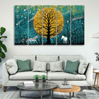 Beautiful White Horses in Forest Premium Wall Painting of Five Pieces DECORMANTRA