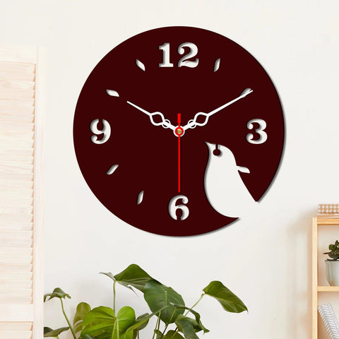 Bird Shape Design Wooden Wall Clock - Decor Mantra 