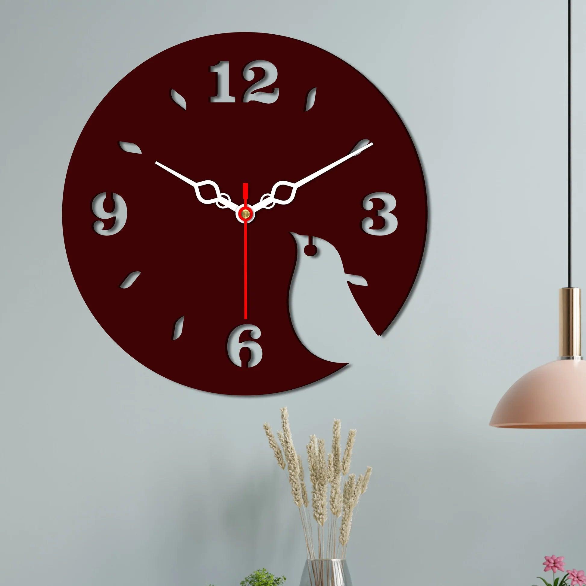 Bird Shape Design Wooden Wall Clock - Decor Mantra 