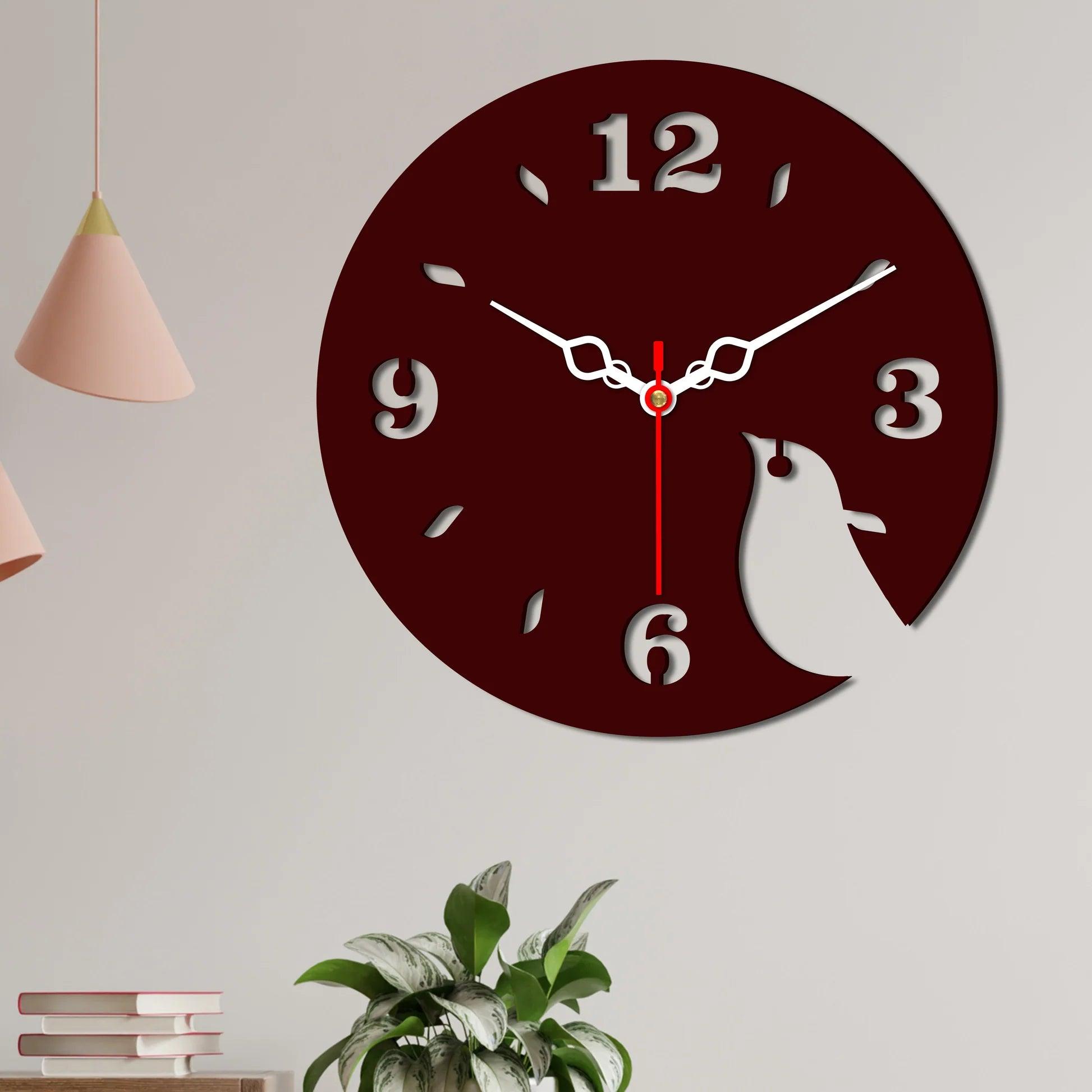 Bird Shape Design Wooden Wall Clock - Decor Mantra 